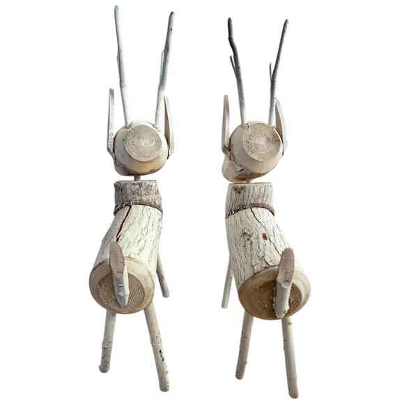 Rustic Primitive Carved Wood Reindeer Set Of 2 - Picture 2 of 6
